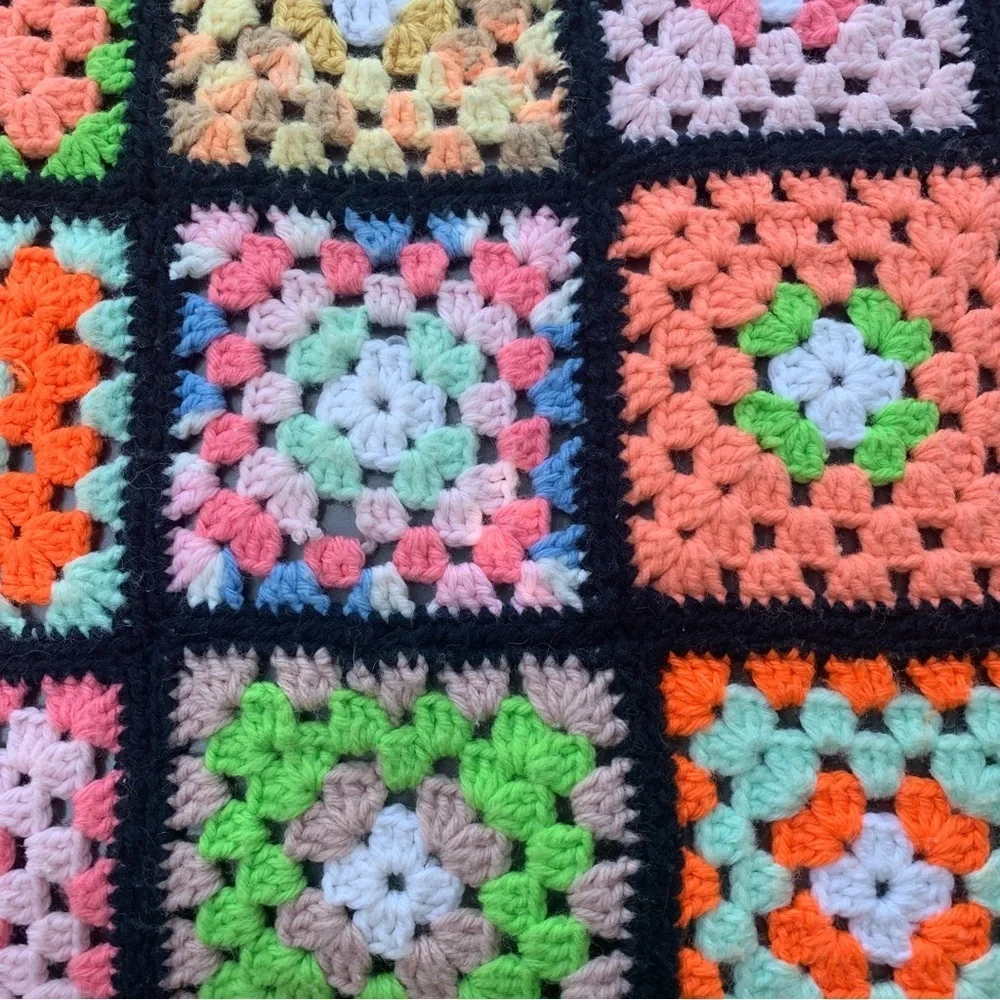 Afghan Crochet Granny Square Blanket Throw Quilt Cabin Vibes